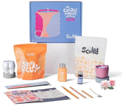 Sculpd Candle Making Pottery Kit with Air Dry Clay | Peony Rose, Beginners Candle Starter Kit for Adults with Eco Soy Wax, Peony Rose Scented Fragrance Oil, Varnish, Tools and Guide
