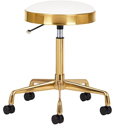 ACTIVESHOP Kosmetikhocker Friseurhocker Arbeitshocker Rollhocker Drehhocker H7 Gold Weiss