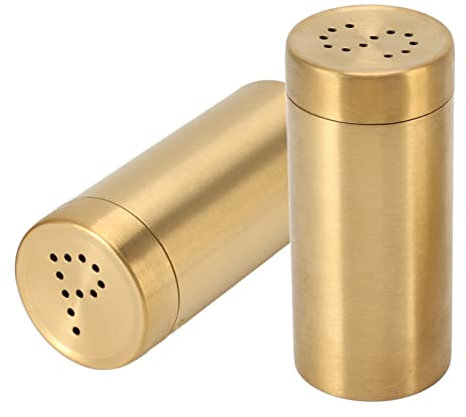 ZPSHYD Gold Seasoning Shaker Bottle,Golden Stainless Steel Spice Jar,Set of 2 Rustproof Screw-Top for Salt,Sugar,Pepper,More a Must-Have for Family