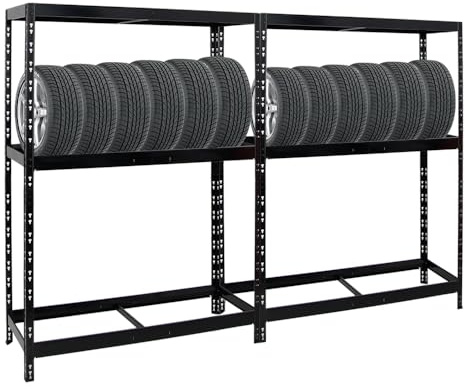 PROREGAL Mega Deal 2X Reifenregal Tiger Schwarz bis zu 24 Reifen 180x130x50 cm