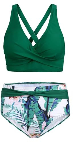 CHUANGOUONLY Conjuntos de Bikinis de Playa，Traje de baño de Dos Piezas，Bañadores de Natacion Cuello en V Bikini Top y Braga.（Verde S）