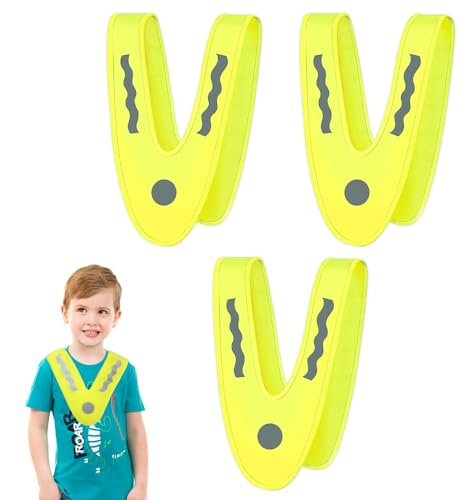 BNGXR 3 Stück Kinder Warnweste, Kinderwarnweste V-Form Reflektorweste, Reflektierende Weste Warnkragen für Kinder, Warnschutzweste, Reiten Reflektorband Sicherheitsweste, für Sport, Laufen, Fahrrad