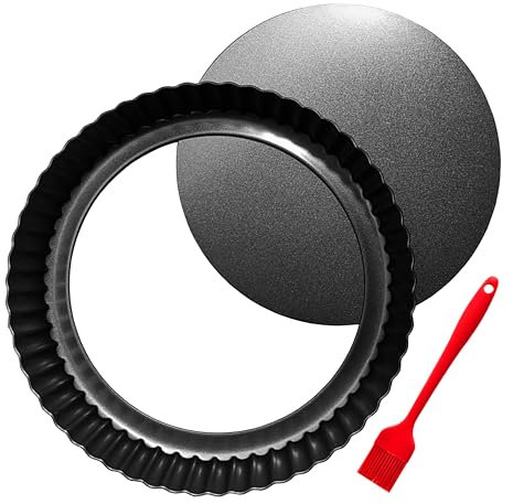 CFGUK 9 Inch Tart and Quiche Pan with Removable Bottom, Pie Pans for Baking, Non-stick Carbon Steel Quiche Pan for Pie, Mousse Cakes, Fruit and Desserts