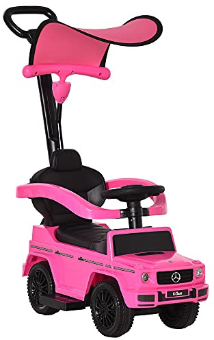 HOMCOM Porteur Enfants Voiture Enfant Multi-Équipée 12-36 Mois Rose | Klaxon, Marche-Pieds, Garde-Corps, Ombrelle