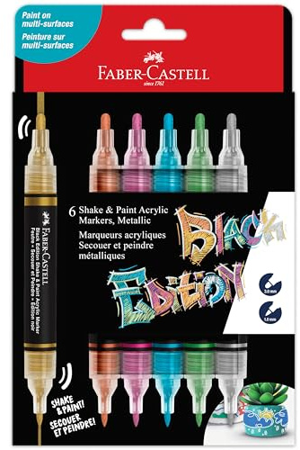 Faber-Castell Shake & Paint Markers: Metallic - 6 Count Dual Tip Acrylic Paint Pens, Markers Permanent for Clothes, Paint Markers for Wood, and Art Supplies