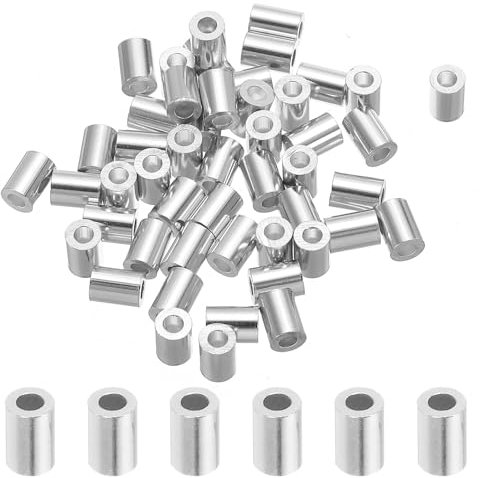 QUARKZMAN 5/64 2mm Aluminium Crimpschlaufe Single Round Ferrule 7mm Höhe, Silber 50 Stück