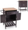 KOMFOTTEU Carro de Cocina con Encimera de Madera de Caucho, Isla de Cocina con Ruedas, Carrito de Servicio con Cajón, Armario con Puertas, Bandeja Inferior, 73 x 48 x 90 cm (Marrón)