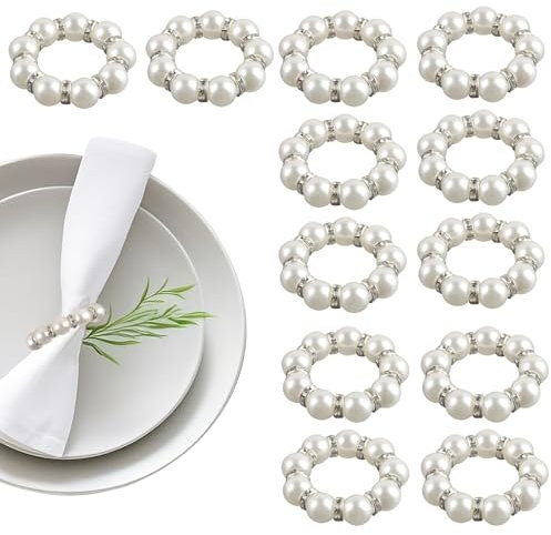 Serviettenringe, XIMEY 12 pcs Serviettenring, Serviettenringe Perlen, für Hochzeiten, Familienessen, Dinnerparty, Restaurants, Hotels (Weiße Perle)