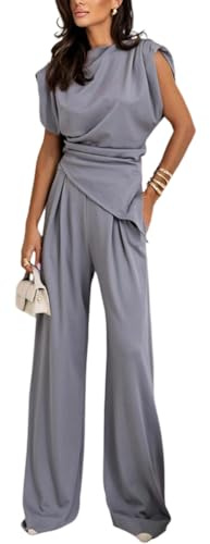 shownicer Completo Donna Elegante Estivo 2 Pezzi Set Top Senza Maniche e Pantaloni Due Pezzi Completi Tuta da Cerimonia Business Casual Outfit A Grigio Chiaro M