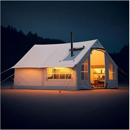 6-8 Person Inflatable Tents for Camping with Pump, Family Outdoor Blow Up Tent Windproof, 4 Season Tents Large Outdoor Family Tent with Double Layer Mesh Windows & Doors