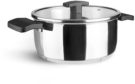 Lacor - 80018 - Cacerola con Tapa Caliza, Acero Inoxidable 18/10, Triple Fondo Difusor, Compatible Inducción, Apta Lavavajillas, ø18 cm, 2 Litros