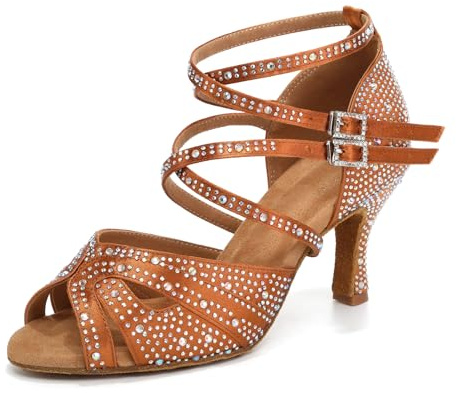 Uonpie Scarpe da Ballo Latino Donna Strass Serata Samba Tango Salsa,L602-Bronzo-7.5,38 EU