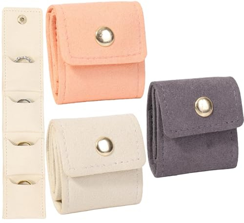 aieieii 3PCS Mini Travel Jewellery Pouch, Travel Jewellery Box with Buckle, Portable Foldable Jewelry Storage for Rings Earrings Necklace, Mini Jewelry Bag for Girl Wife Mother
