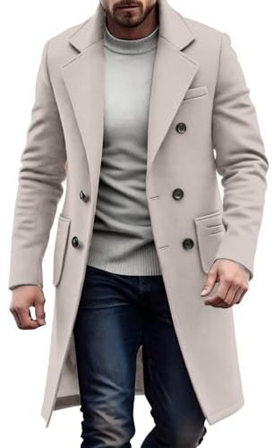 Manteau en laine pour homme - Long - Couleur unie - Veste d'hiver à manches longues - Trench - Coupe ajustée - Manteau d'hiver