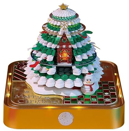 Calendario da scrivania 2026, 3D a scomparsa, calendario settimanale con luce, calendario a tempi, sculture di carta, opere d'arte per appunti adesivi (albero di Natale)