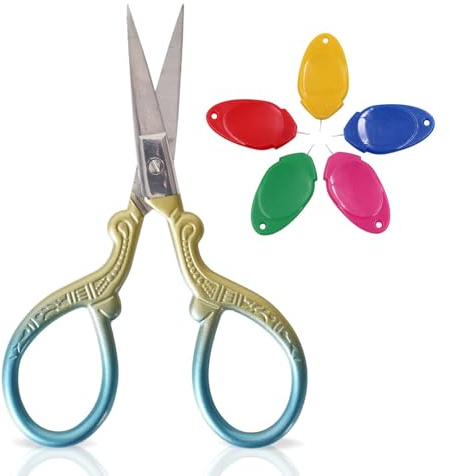 Forbici da Ricamo,9,4x4,7CM Multifunzionale Forbici da Sarto in Acciaio Inox Forbicine Cucito con 5 Pezzi Infila Ago per Ricamo, Cucito, Artigianato Fai Da Te e Uso Quotidiano