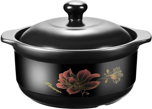Pentola in Ceramica con Coperchio, pentola in Terracotta per Cucinare, casseruola Spessa con Coperchio, pentola a Cottura lenta, pentola per brasare con Coperchio, pentol