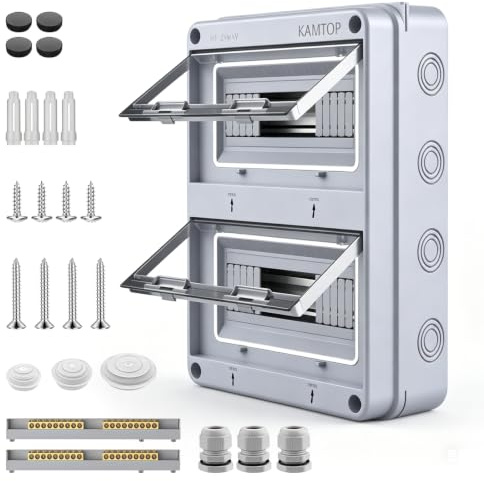 Coffret Electrique Etanche Exterieur IP65, 2 Rangées 24 Modules Boîtier De Distribution En Saillie, Boîtier Electrique, Tableau Électrique ABS Résistant pour Garage Jardin Espaces Extérieurs