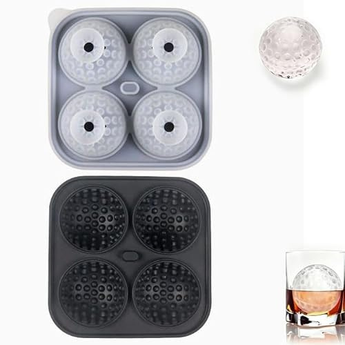 Golf Ball Ice Cube Tray, 4 Cavity Silicone Sphere Ice Mold for Whiskey, Reusable Round Ice Ball Maker for Cocktails, Bourbon, Bar DIY (Black)