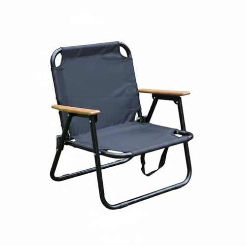 MERIGLARE Double Seat Sofa Banc de Camping Canapé Pliant Fauteuil Double avec Dossier de Soutien Accoudoirs Bois Structure Acier Carbone Toile Oxford Pliage, Noir, Chaise Simple