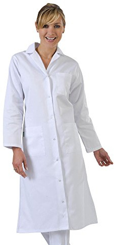 Hurry Jump Label Blouse Blouse Blanche Femme Manches Longue Chimie et Laboratoire Sergé 210 gramme Couleurs Blanc Pressions inoxydables Lavage Machine 90 degrés ou Industriel T2-40/42