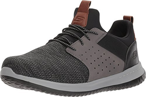 Skechers Herren Delson Camben Sneaker, Black Gray Mesh W Synthetic, 47.5 EU
