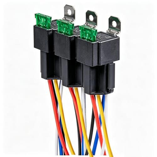 Gebildet Lot de 3 Relais de Commutation à Fusible 12V, Faisceau de Câbles 12 AWG avec Diode Intégrée, Fusible à Lame ATO/ATC 30A, Relais Electriques Automobiles SPDT 5 Broches