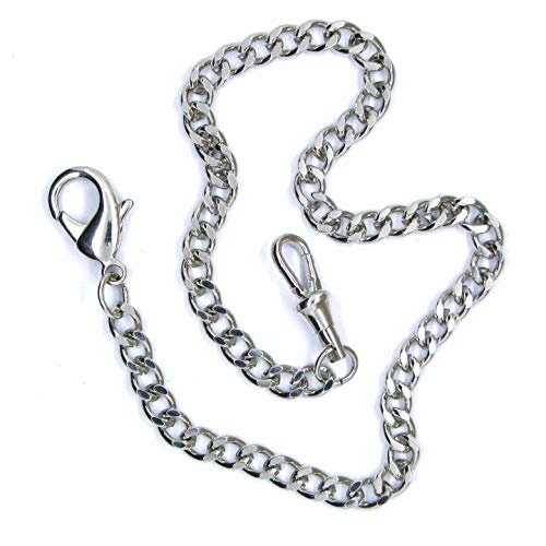 Silver Pocket Watch Chain Albert Chain Fob Chain for Men with Swivel Clasp and Lobster Clasp FC05A