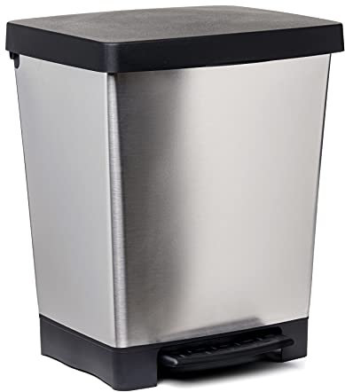TATAY Pattumiera Cucina con Pedale Cubik Deco 21L | Interno ed Esterno | Per Sacchetti da 20L a 30L | Plastica Resistente Senza BPA | 33,5x30x39 cm, Grigio Metallizzato