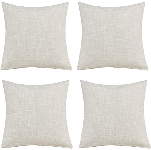 GONOVE Cushion Covers 55×55cm Solid Soft Cotton Linen Throw Pillow Cover Set of 4 Decorative Plain Pillowcase Square Cushion Cover for Home Sofa Bed Chair Décor, Beige