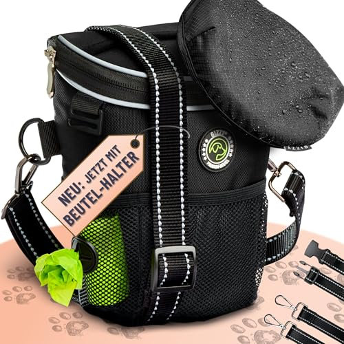 GIZZY® DAS ORIGINAL | Leckerlitasche für Hunde + REGENHAUBE | Leckerlibeutel für Hunde mit praktischer Einhand-Öffnung | Hunde Leckerlitasche für Training & Welpenerziehung | Gassi Tasche Hund [Schw.]