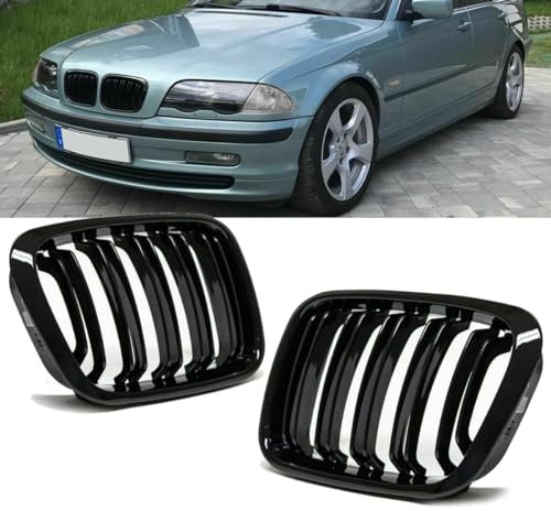 DM Autoteile 12037 SET Kühlergrill Schwarz GLANZ Doppelsteg kompatibel für BMW 3er E46 Limo Touring bj 98-01