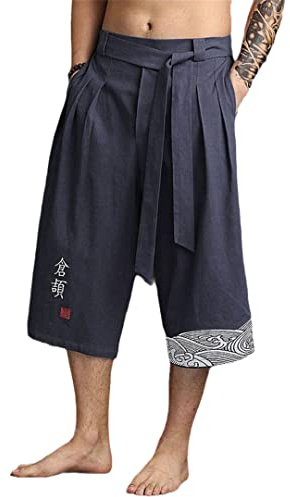 Japansk kimono traditionella byxor män asiatiska kläder badbyxa ledig lös man japansk stil linne beskurna byxor
