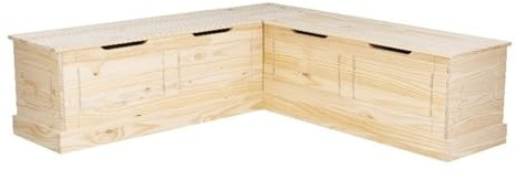 Linon Troyin Rustic Backless Corner Nook with Storage in Solid Unfinished Pine