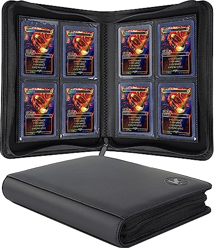 KUOOKING Top loader Binder, Holds 128+ Toploaders, 4 Pocket Top Loader Card Storage Case, Double-Sided Pockets for trading card in 3 x 4'' Toploaders