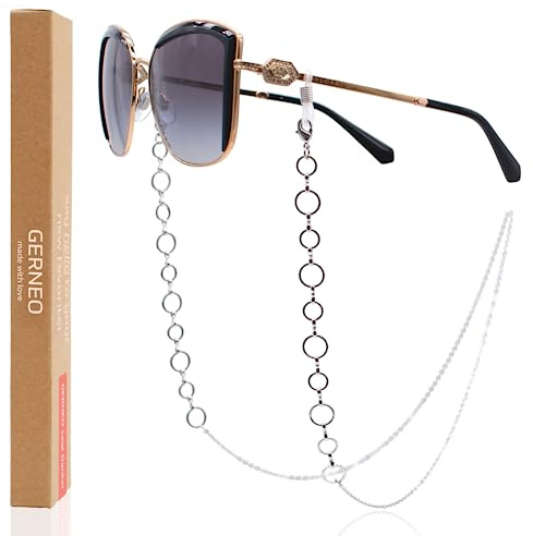 GERNEO® Tokyo - Chaîne de lunettes de qualité supérieure & cordon de lunettes en plusieurs couleurs en or 18 carats ou argent 925 - avec petits maillons & anneaux - pour lunettes de soleil, argenté