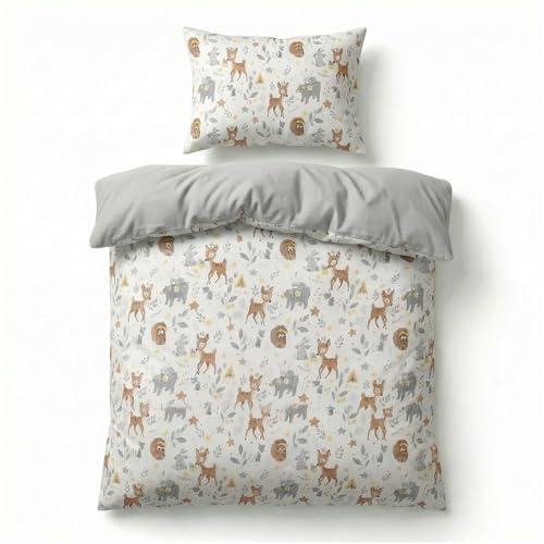 BABYSAFE Housse de Couette pour lit Bébé 120 x 90 cm, 100% Coton Biologique, draps certifiés Oeko-TEX, lit Simple, Parure de lit Enfant, Forêt