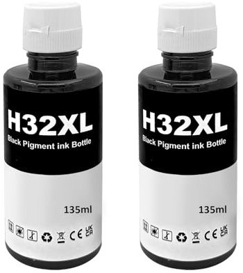 SHUOLEI 32XL Ink Compatible with HP 32XL Ink Bottle Multipack for 7305 7005 7605 570 555 655 559 455 315 319 519 5105 7605 7306 7006 (2-Pack 2 Black)