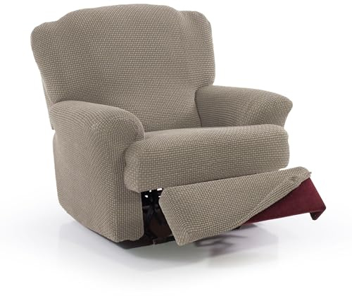 FAVERTI® Funda Super Elástica Sillón Relax de 70 a 90cm | Modelo NOVELE | Lino | Funda sillón reclinable pies Separados | Protector de Calidad de Tejido Jacquard Tacto algodón