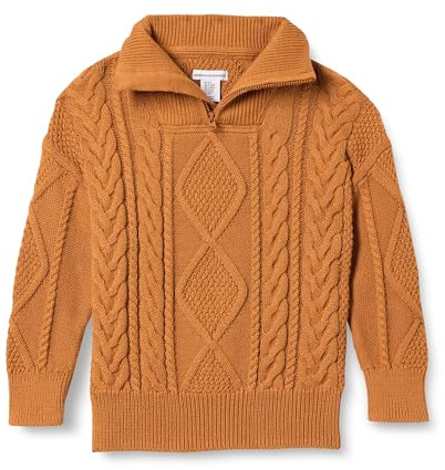 Amazon Essentials Jersey de corte holgado de punto cable con cierre corto Niño, Caramelo, 10 años