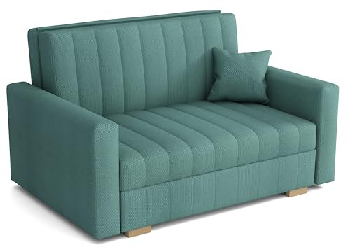 MEBLE-LUX Schlafsofa klein Zanzibar I Sofa 2 Sitzer 133 cm Breit I Sofa mit Schlaffunktion I Schlafsofa mit Bettkasten I Couch mit Schlaffunktion Klein I Mint