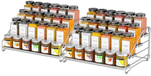 ZDDLOINP 4 våningar justerbara kryddhyllor, kryddhylla utan borrning, stapelbar kryddorganisatör, kryddhylla stående, kryddhyllor för köket (grå 2-pack)