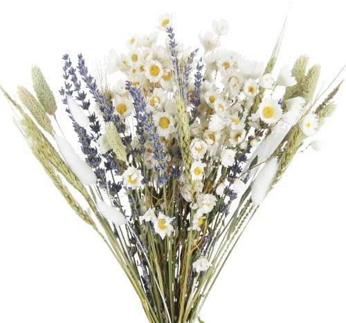 ACRYCS Dried Flowers Bouquet Dried Daisy Flowers Natural Lavender Dried Flowers Bunny Tails Gerber Daisies Flowers Wheat Stalks Floral Arrangements for Wedding Table Centerpiece Decor Farmhouse DIY