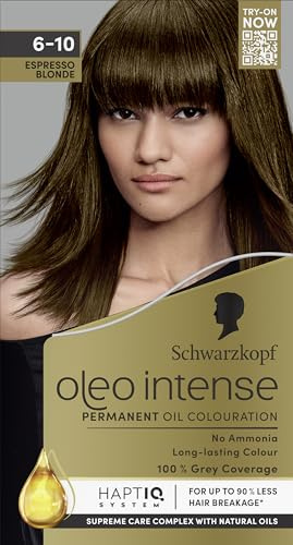 Schwarzkopf Oleo Intense Permanent Oil Colour, 6-10 Espresso Blonde | 100% Grey Coverage, Conditioner with HaptIQ System Included, Long-Lasting Colour, Ammonia Free Hair Dye