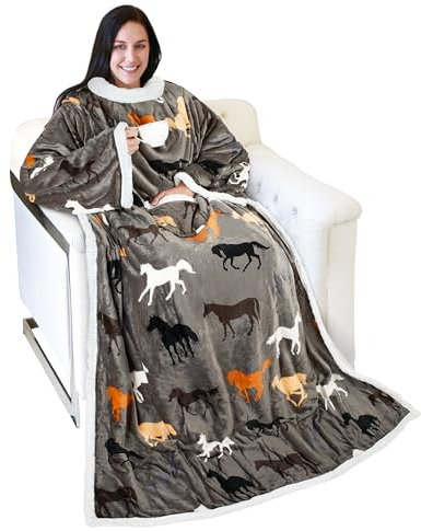Catalonia Sherpa Wearable Blanket with Sleeves and Pocket for Adults