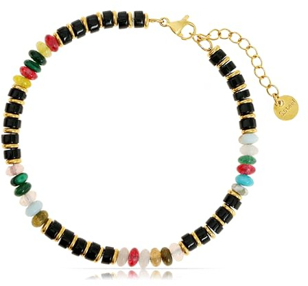 Made by Nami Armband Herren mit Schwarzen und Bunten Perlen Glücksarmband 17 + 5 cm Länge Geschenk für Ihn Freundschaftsarmbänder (Schwarz/Bunt)