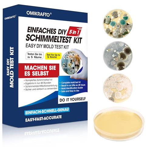 Kit per test di muffa per la casa – Test di muffa per 5 stanze – Test rapido della muffa – Kit aria per la qualità dell'aria in ambienti interni – Include guida all'identificazione e istruzioni