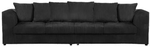 4-Seater Jumbo Cord Sofa, Large Living Room Couch, Multiple Colours (BLACK)