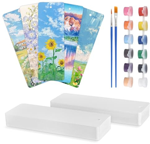 100 Feuilles Bloc Marque Page Aquarelle, 300g/m² Papier Aquarelle avec 12 Pigments et 2 Pinceaux, 15 x 5cm Papier pour Aquarelle Blancs pour Marque-Page Bricolage, Peinture