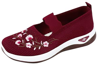 Ladies Orthopedic Shoes Walking Summer Trainers Casual Slip on Arch Support Memory Foam Mesh Up Wide Fit Beach Sport Shoes Wedge Comfortable Platform Soft Sole Sneaker Lightweight for Work Red